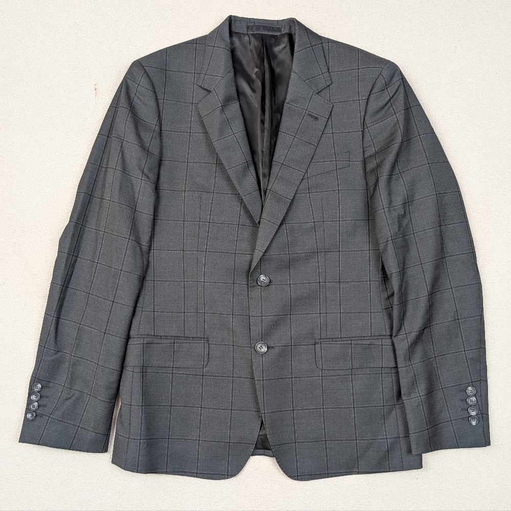 Peter Jackson Merino Wool Single Breasted Suit Jacket Checks Dark Grey Size 96